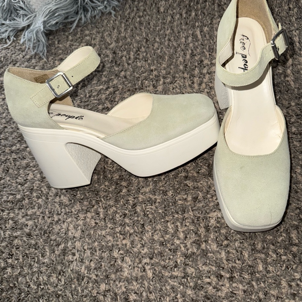 Free People Green and White Gwen Platform Mary Jane Heels